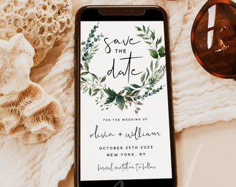 Electronic Save the Date Template, Greenery Wedding, DIY Digital Save the Date Evite, Editable Save the Date, Instant Download, Templett, G5