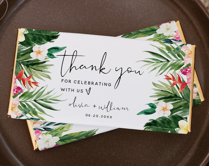 Hawaiian Tropical Chocolate Bar Wrapper Template for Wedding, Bridal Shower, Baby Shower, Birthday, Baptism, Party, Instant Download, H1