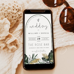 Tropical Greenery Electronic Wedding Invitation Template, Summer Wedding, DIY Wedding Evite, Digital Wedding Invite, Instant Download, TG1