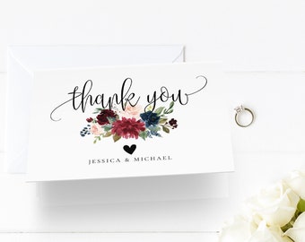 Wedding Thank You Card Template, INSTANT DOWNLOAD, 100% Editable Text, Printable, Blush floral, Boho Wedding, Folded Card, DIY, Templett, F3