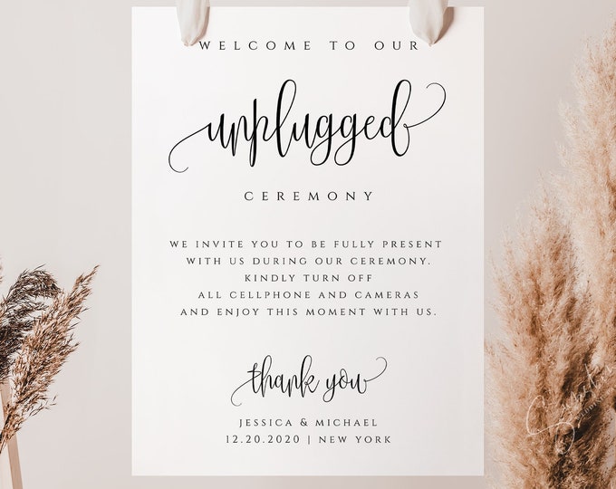 Modern Rustic Wedding Unplugged Ceremony Sign Template, Printable Unplugged Ceremony Chart Template, Editable Template, Instant Download, R1