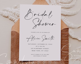 Modern Minimalist Bridal Shower Invitation Template, Printable Wedding Bridal Shower, Electronic Bridal Shower, Templett Instant Download M3