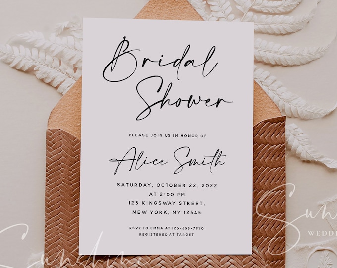 Modern Minimalist Bridal Shower Invitation Template | Editable Shower Invite | Instant Download | Templett DIY Printable | Shower Evite | M3