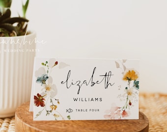 Wedding Place Cards Template, Garden Flowers, Flat Place Cards, Tent Fold Place Cards, Floral Wedding, Place Cards, Instant Download, F16