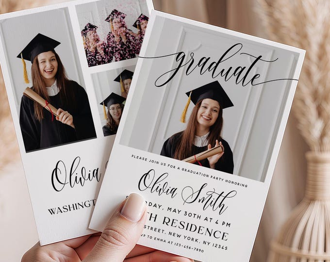 Editable Graduation Party Invitation Template | Front & Back Photo | Personalized | Instant Download | Printable Grad Invite Template | M2