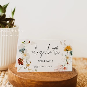 Modelo de cartões de lugar de casamento, flores de jardim, cartões de lugar planos, cartões de lugar dobráveis em forma de tenda, casamento floral, cartões de lugar, download instantâneo, F16