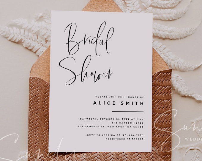 Modern Minimalist Bridal Shower Invitation Template, Printable Wedding Bridal Shower, Electronic Bridal Shower, Templett Instant Download M5