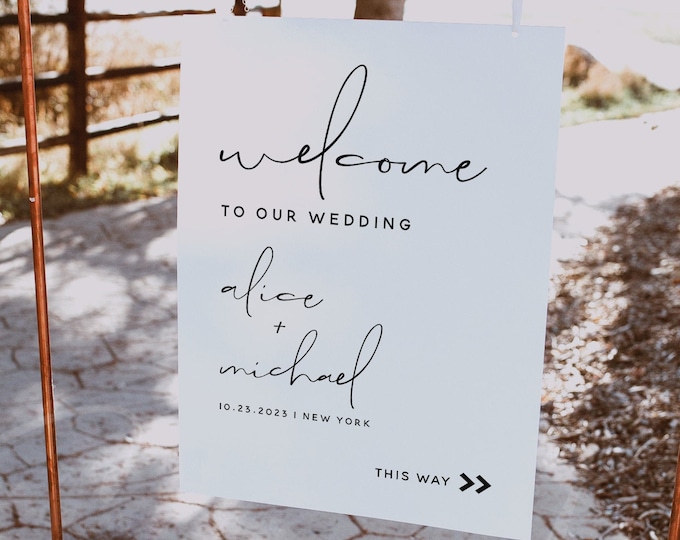 Minimalist Wedding Welcome Sign, Welcome Wedding Sign, Script Wedding Welcome Sign, Modern Wedding Signs, Large Wedding Sign, M4