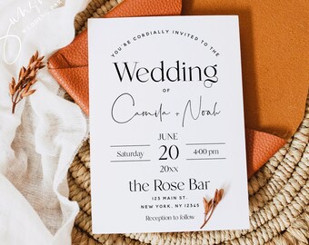 Modern Minimalist Wedding Invitation Template, Simple Wedding Invitation, Elegant Wedding Invites, Printable Wedding Invitation, M15