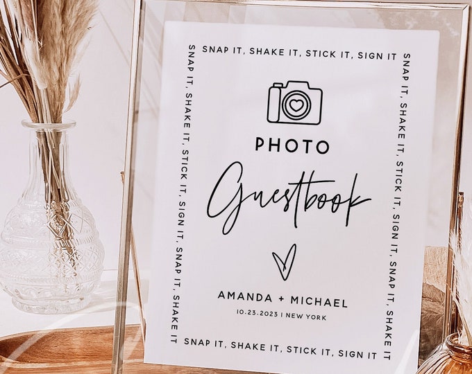 Photo Guest Book Sign, Wedding Photo Guestbook Sign, Photo Guestbook Printable, Personalized Wedding Guestbook Sign, Templett, M7