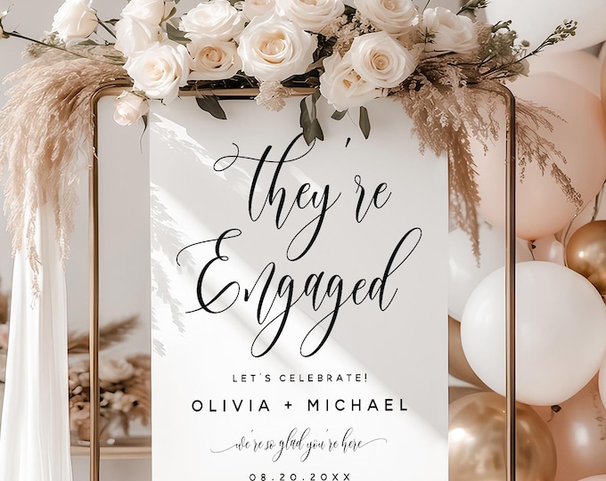 Editable Engagement Welcome Sign Template | They’re Engaged Sign | Printable Sign | Boho Wedding Reception Decor | Instant Download | M2