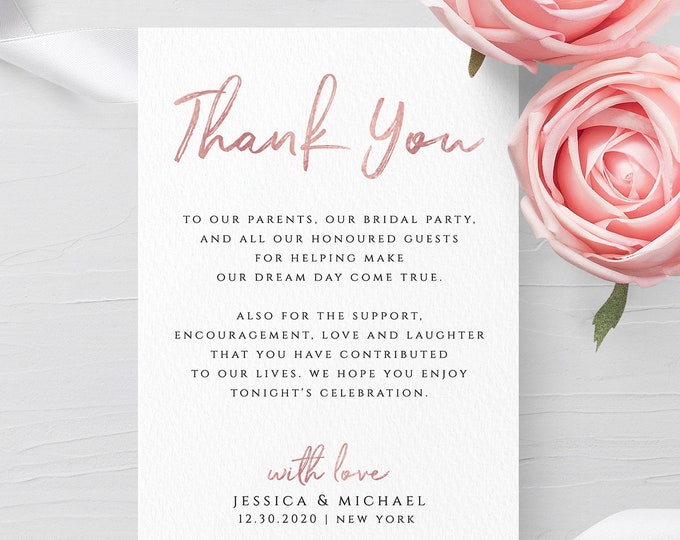 Thank You Card Template Wedding Printable Thank You Editable Thank You Template Thank You Note Thank You Cards Instant Download Templett M1