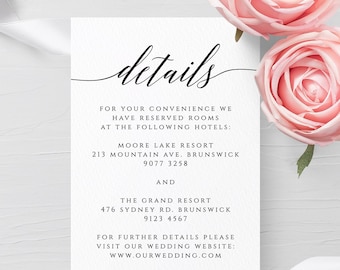 Wedding Details Card Template Fully Editable Printable Wedding Information Card Wedding Accommodations Card Template Templett Calligraphy R2