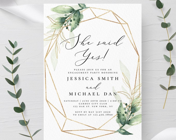 Self-Editing Engagement Party Invitation INSTANT DOWNLOAD 100% Editable Text Engaged Announcement Template Boho Greenery Templett Engaged G1