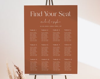 Terracotta Wedding Seating Chart Template, Boho Wedding, Seating Board, Seating Sign, Printable Seating Sign, DIY Editable, Burnt Orange, T1