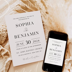 Modern Minimalist Wedding Invitation Template, Simple Wedding Invitation, Elegant Wedding Invites, Printable Invites, Instant Download, M10