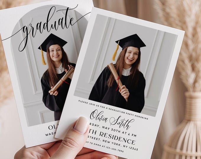 Editable Graduation Party Invitation Template | Modern Photo Graduation Invite | Graduation Announcement | Printable Invite Download | M2
