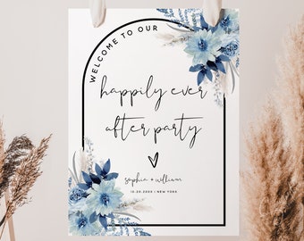 Dusty Blue Floral Happily Ever After Party Welcome Sign Template, Wedding Welcome Sign, Welcome Sign Template, Elopement Welcome Sign, F20