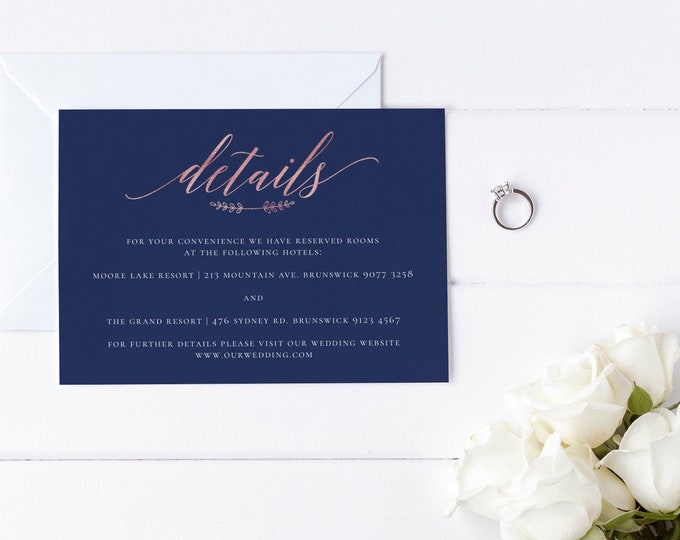 Modern Wedding Invitation Details, Calligraphy, Simple, Minimalist, Details, Editable Template, Printable, Instant Download, Templett, N1
