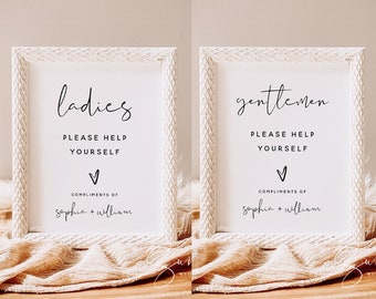 Ladies Bathroom Sign Template, Gentlemen Bathroom Sign Template, Wedding Bathroom Basket Sign, Modern, Minimalist, Instant Download, M8