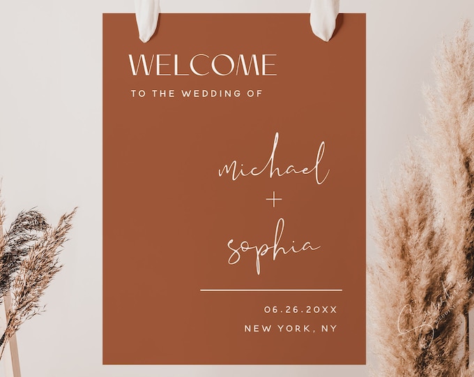 Terracotta Wedding Welcome Sign, Minimalist Wedding Welcome Sign, Welcome Wedding Sign, Modern Wedding Welcome Sign, Large Wedding Sign, T1