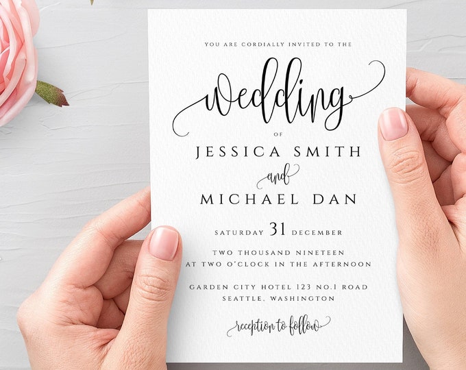 Wedding Invitation Template Fully Editable Printable Wedding Invitation Wedding Invitation Template Templett Calligraphy Invitation PDF R1