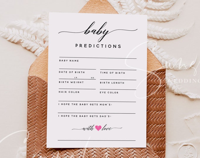Baby Predictions Card Baby Shower Games Boy or Girl Shower Gender Neutral Printable Instant Download 100% Editable Templett Baby Shower Game