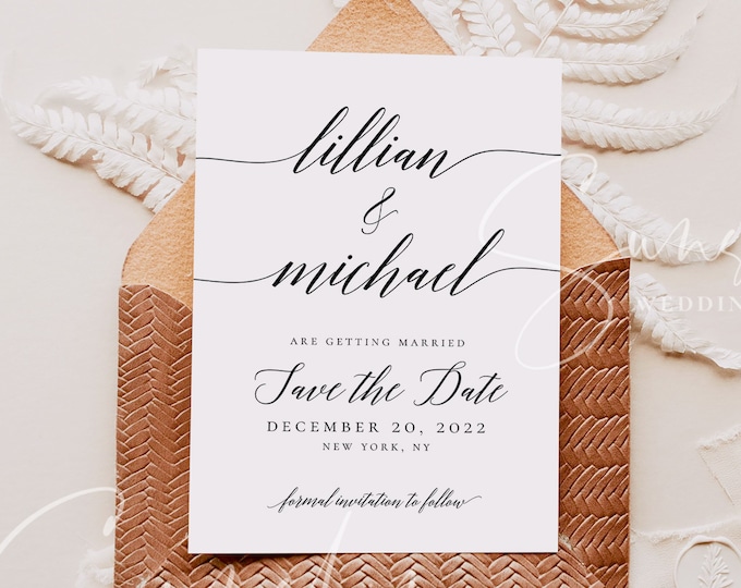 Wedding Save the Date Photo Template Calligraphy DIY Printable Save the Date Rustic 100% Editable Save the Date Instant Download Templett R2