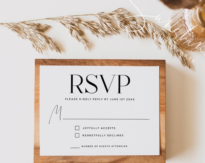 Minimalist Wedding RSVP Card Template, Modern Wedding, Kindly Reply Card Template, RSVP Template, RSVP Insert Cards, Instant Download, M15