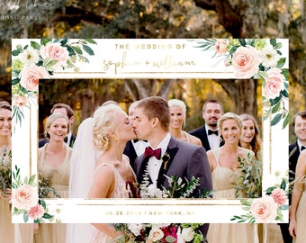 Photo Prop Frame, Photo Booth Frame, Selfie Prop Frame, White Blush Floral Wedding, Bridal Shower, Editable Template, Instant Download, F5