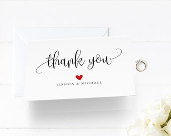 Thank You Card Template, Printable Wedding Thank You, Calligraphy, Rustic, 100% Editable Template, Instant Download, 3.5x5 Folded Card, R1