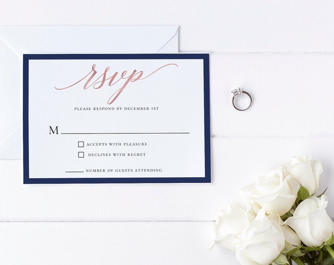 Modern Wedding Invitation RSVP, Calligraphy, Simple, Minimalist, RSVP, Editable Template, Printable RSVP, Instant Download, Templett, N1