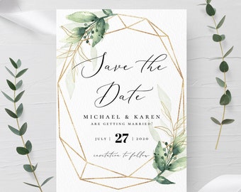 Greenery Wedding Save the Date Template DIY Wedding Printable Save the Date Editable Save the Date Template Instant Download Templett PDF G1