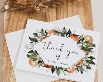 Thank You Cards Template, Citrus Wedding Thank You Cards Template, Orange Thank You Cards, Editable Template, Instant Download, Templett, C2