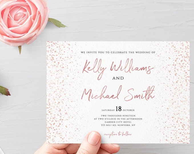 Rose Gold Wedding Invitation Template Printable Flat Wedding Invitation Template Printable Wedding Invitation Template Rose Gold PDF JPEG M1