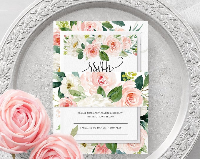 Blush White Floral Wedding Belly Band Template Printable Editable Wedding Belly Band Template Wedding Bellyband Instant Download Templett F5