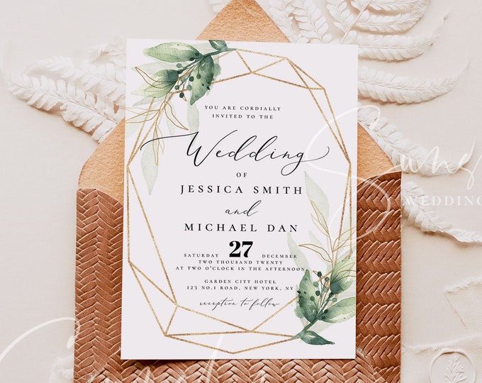 Greenery Wedding Invitation Template Printable Invite INSTANT DOWNLOAD 100% Editable Text DIY Boho Wreath Templett diy Wedding Invitation G1
