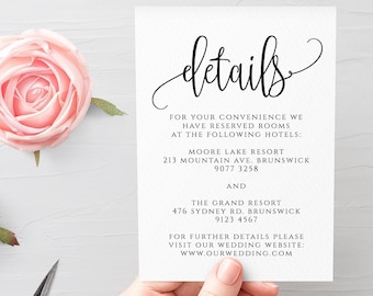 Wedding Details Card Template Fully Editable Printable Wedding Information Card Wedding Accommodations Card Template Templett Calligraphy R1