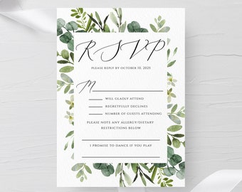 Greenery /& Gold Hearts Wedding Invitation Suite Template Printable Heart Font Invite Set Instant Download #EHF Eucalyptus RSVP Details