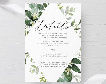 Greenery Wedding Details Template, Eucalyptus Greenery, Printable Details Card, DIY Card, NSTANT DOWNLOAD, 100% Editable Text, Templett, G3