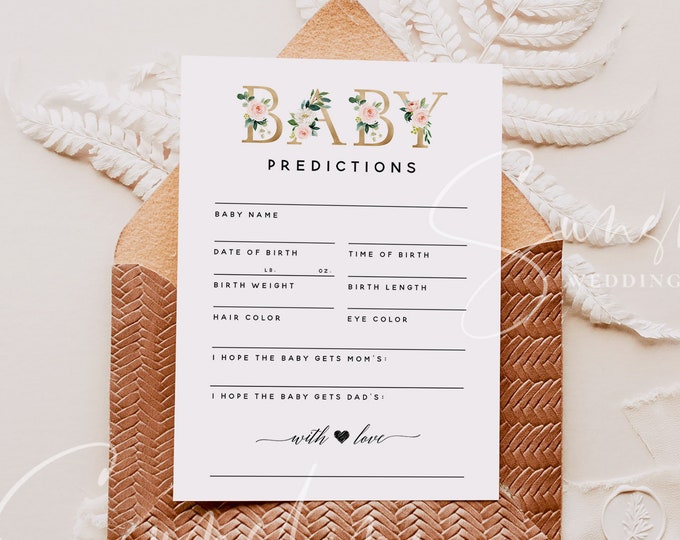 Baby Predictions Card Baby Shower Games Boy or Girl Shower Gender Neutral Printable Instant Download 100% Editable Templett Baby Shower Game