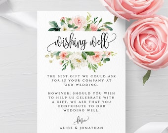 Blush White Floral Wedding Wishing Well Template Printable Wedding Wishing Well Card Template Editable Template Instant Download Templett F5