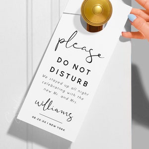 Minimalist Wedding Door Hanger Template, Do Not Disturb Door Tag, Modern Elegant, Wedding Printable, Editable Template, Instant Download, M8