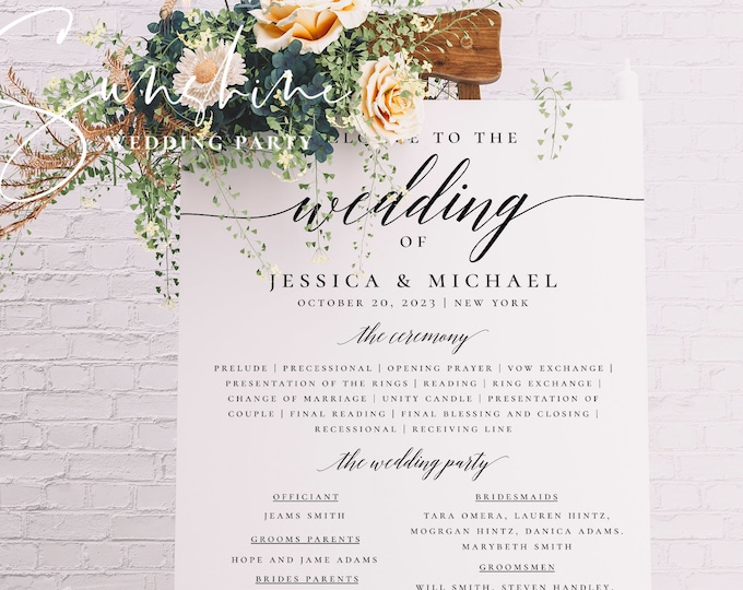 Modern Wedding Program Poster, Wedding Program Board Template Download, Editable Wedding Poster, Printable Ceremony Program, Templett, R2