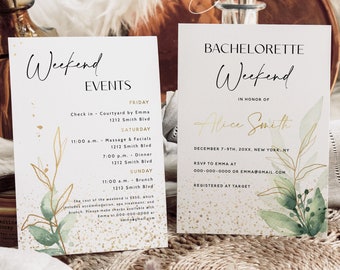 Greenery Bachelorette Invitation | Itinerary Template Set | Editable Bridal Weekend | Templett | Instant Download | Printable | Minimalist