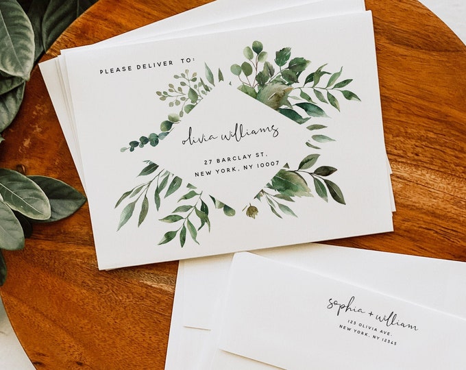 Greenery Wedding Envelope Template, DIY Wedding A7 A6 A1 Envelope Printable Envelope Editable Envelope Template Instant Download Templett G5