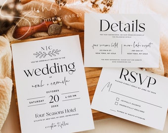 Wedding Invitation Kits Template, Modern Elegant, Minimalist Wedding, Invitation Suite, Wedding Invitation Set, Printable Invitation, M15