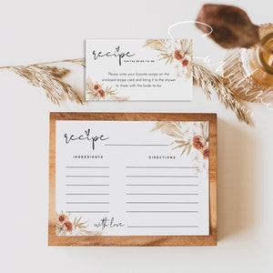 Terracotta receptkaartsjabloon, receptverzoek invoegkaart, pampagras, DIY afdrukbaar vrijgezellenfeest Recept invoegen, Instant Download, T4