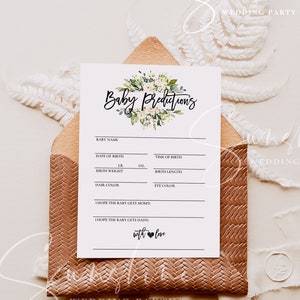 Carte de prédictions de bébé | Modèle de jeu de baby shower modifiable | Design bohème neutre en matière de genre | Templett | Téléchargement instantané | Imprimable