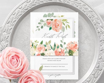 Belly Band Wedding Invitation Template Peach Floral Bellyband Editable Template Bellyband Printable Template Templett Instant Download F1